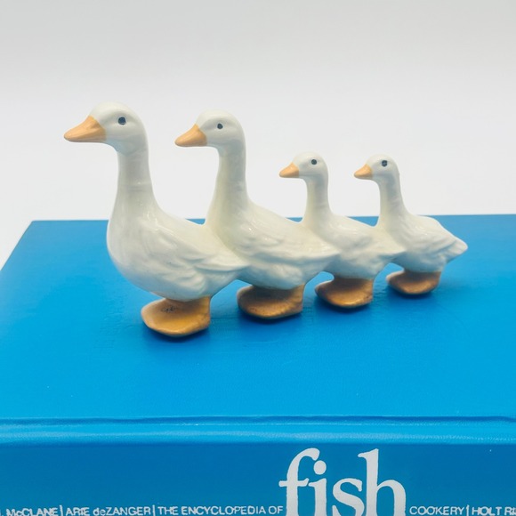 Other - Vintage Ceramic Goose Family Figurine Row of 4 White Ducks Farmhouse Decor